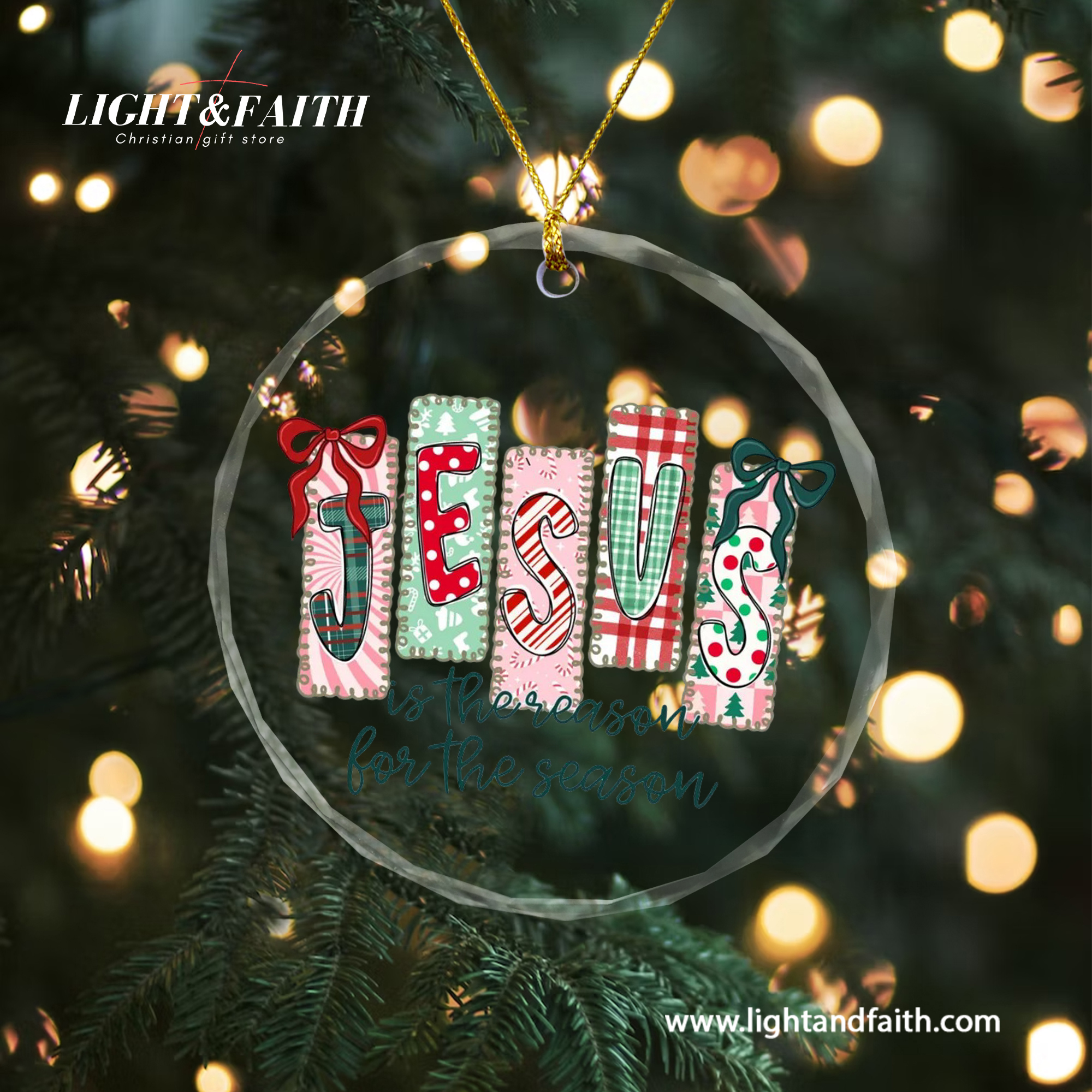 Jesus Is the Reason for the Season Heart Ornament, Christian Christmas Decoration, Faith Gift for Her, Religious Glass Ornament, Holiday Tree Decor DCLAF62